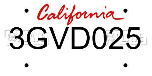 3GVD025 California License Plate
