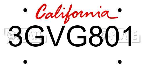 3GVG801 California License Plate