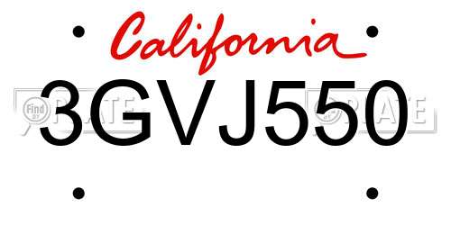 3GVJ550 California License Plate