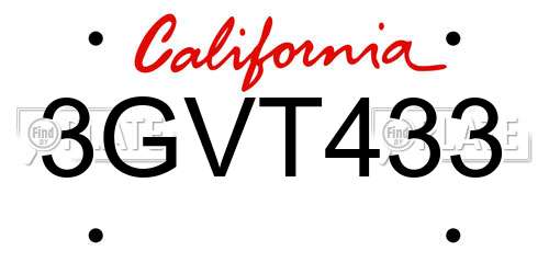 3GVT433 California License Plate