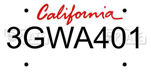 3GWA401 California License Plate