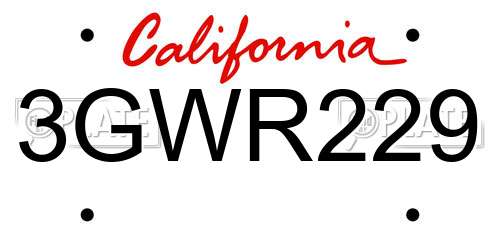 3GWR229 California License Plate
