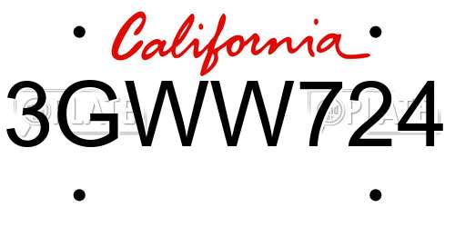 3GWW724 California License Plate