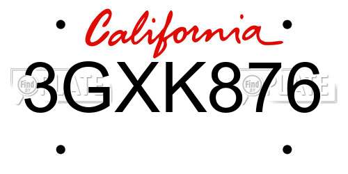3GXK876 California License Plate