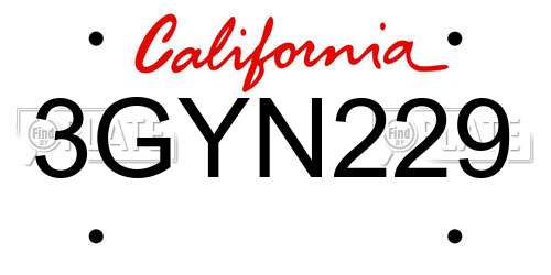 3GYN229 California License Plate