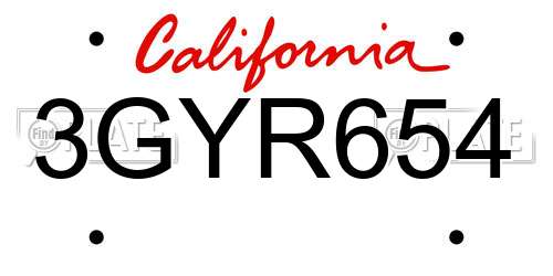 3GYR654 California License Plate