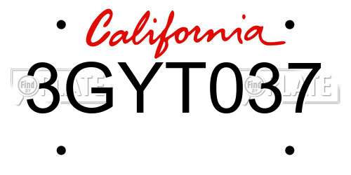 3GYT037 California License Plate