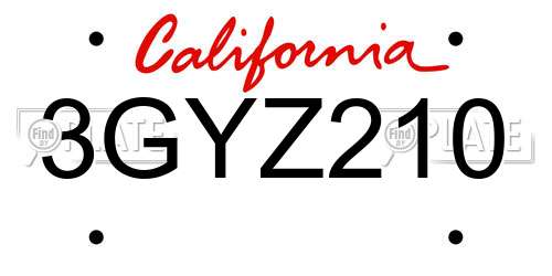 3GYZ210 California License Plate