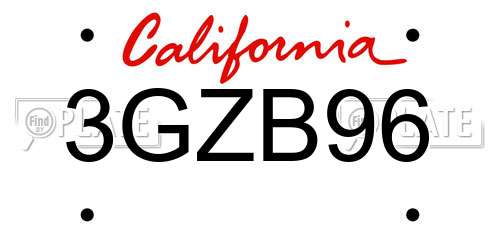 3GZB96 California License Plate