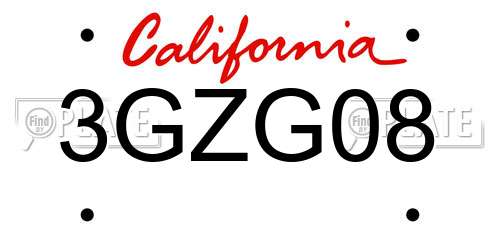 3GZG08 California License Plate