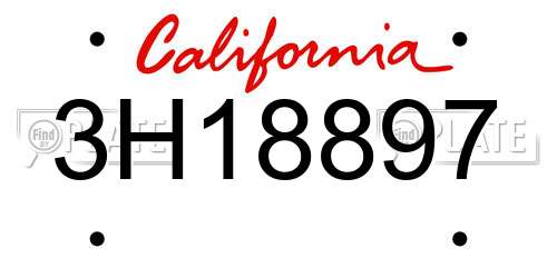 3H18897 California License Plate