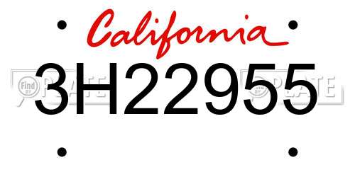 3H22955 California License Plate