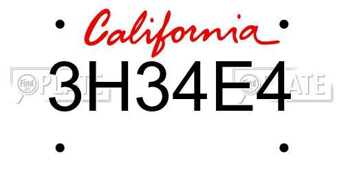 3H34E4 California License Plate