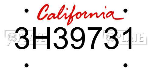 3H39731 California License Plate