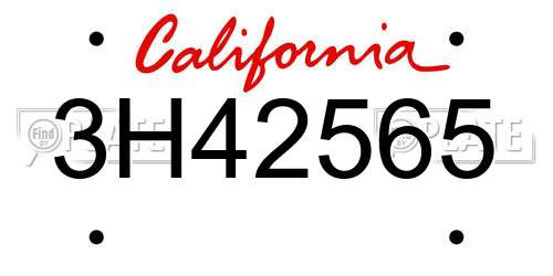 3H42565 California License Plate