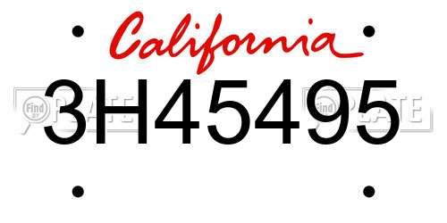 3H45495 California License Plate