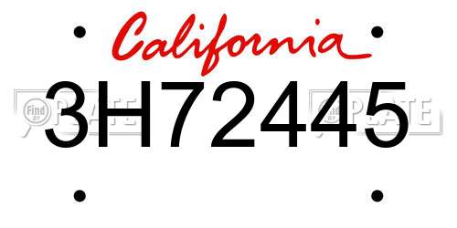3H72445 California License Plate