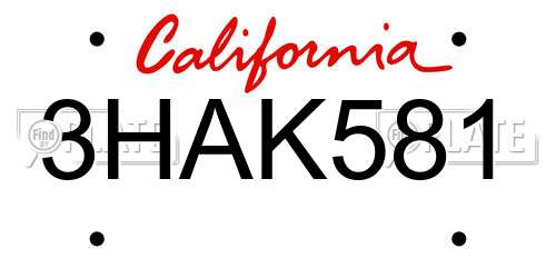 3HAK581 California License Plate