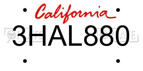 3HAL880 California License Plate