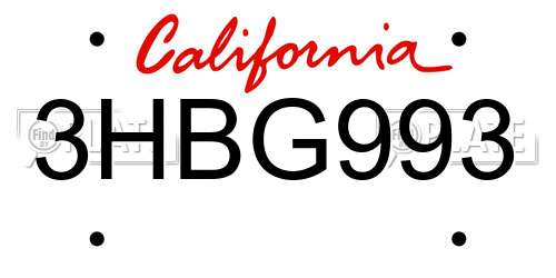 3HBG993 California License Plate