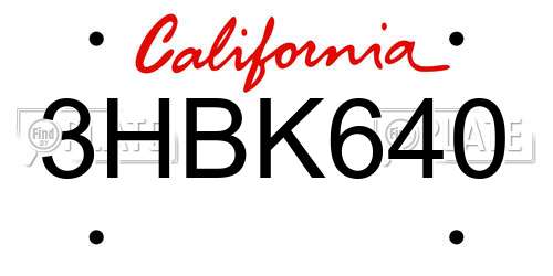 3HBK640 California License Plate