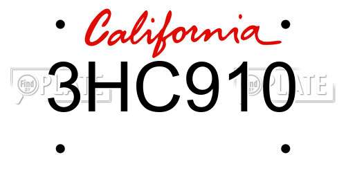 3HC910 California License Plate