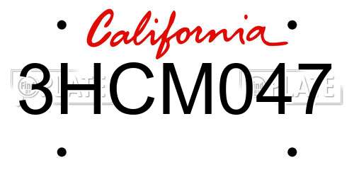 3HCM047 California License Plate