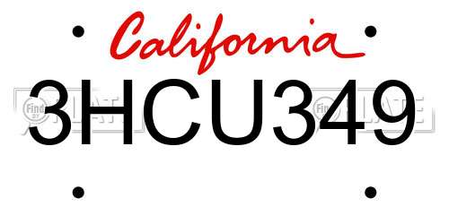 3HCU349 California License Plate