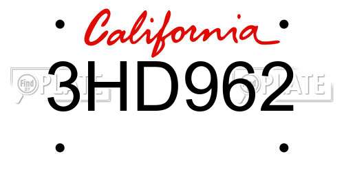 3HD962 California License Plate