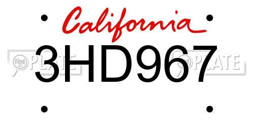 3HD967 California License Plate