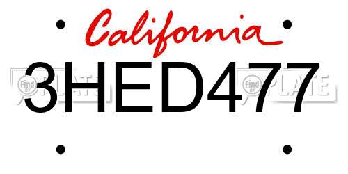 3HED477 California License Plate