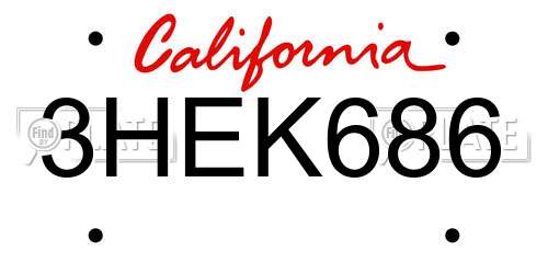 3HEK686 California License Plate