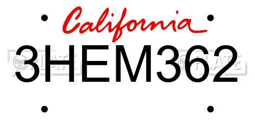3HEM362 California License Plate