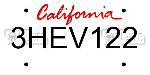 3HEV122 California License Plate