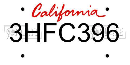 3HFC396 California License Plate