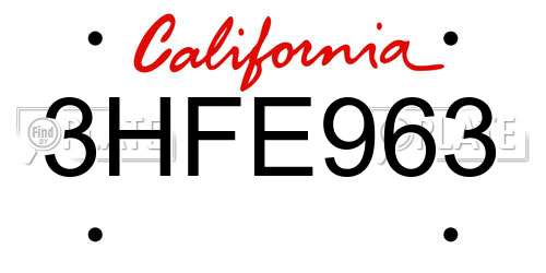 3HFE963 California License Plate