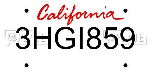 3HGI859 California License Plate