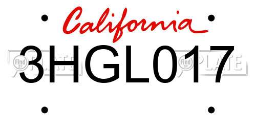 3HGL017 California License Plate