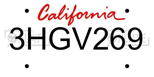 3HGV269 California License Plate