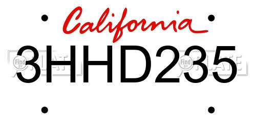 3HHD235 California License Plate