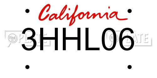 3HHL06 California License Plate
