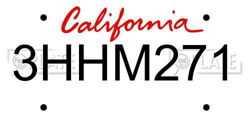 3HHM271 California License Plate