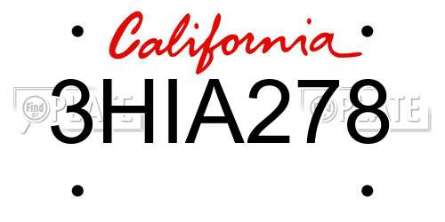 3HIA278 California License Plate