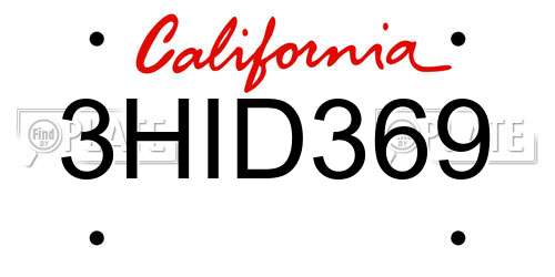 3HID369 California License Plate