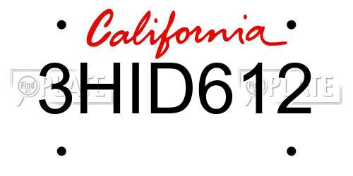 3HID612 California License Plate