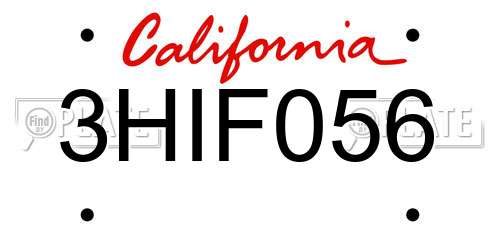 3HIF056 California License Plate