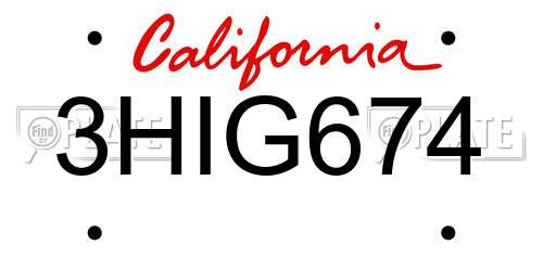3HIG674 California License Plate