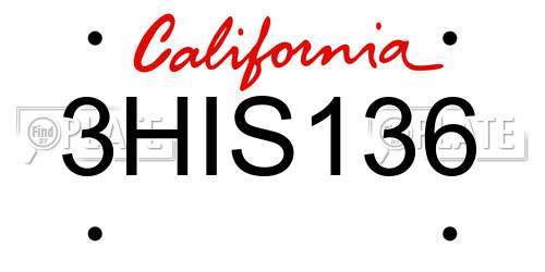 3HIS136 California License Plate