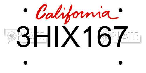 3HIX167 California License Plate
