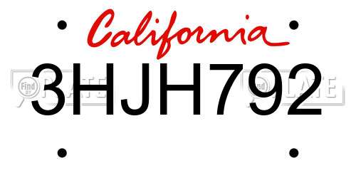 3HJH792 California License Plate